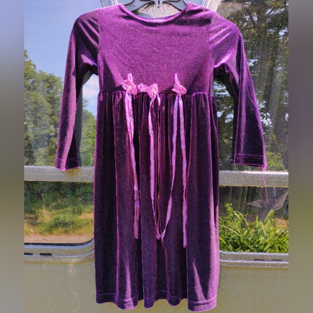 Rare Editions Magenta Velvet Girls Dress